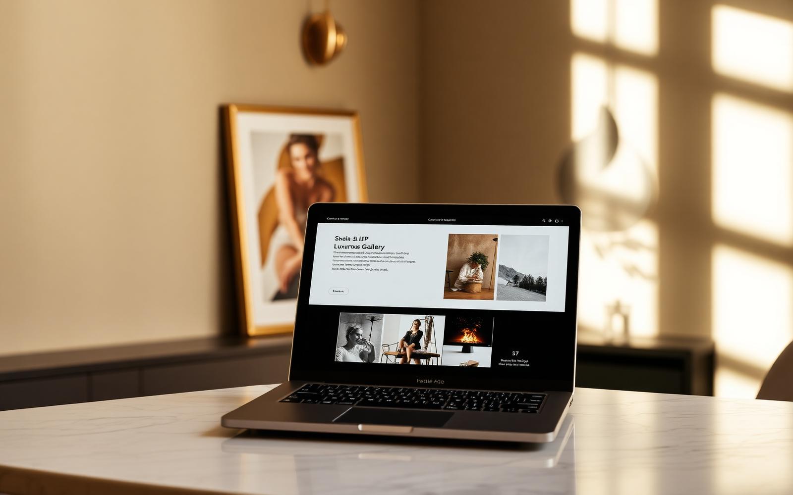Artist Growth System dashboard on a laptop in a warm minimalist studio